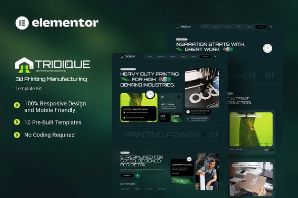 Tridique – 3D Printing Manufacturing Elementor Template Kit